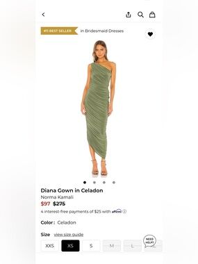 Norma Kamali One-Shoulder Ruched Celadon Midi Dress